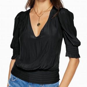Ramy Brook Flora Puff Sleeve Blouse in Black S